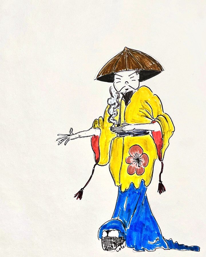 Untitled (Traveler in a Yellow Robe), ink and color on paper