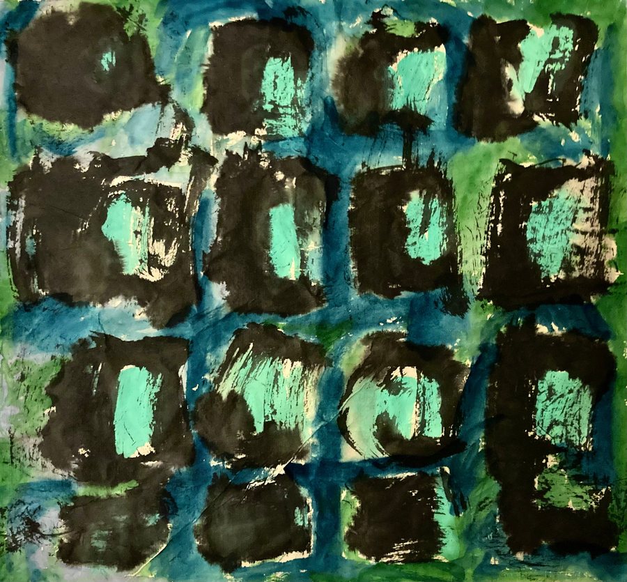 Big Squares, gouache, watercolor and ink on rice paper