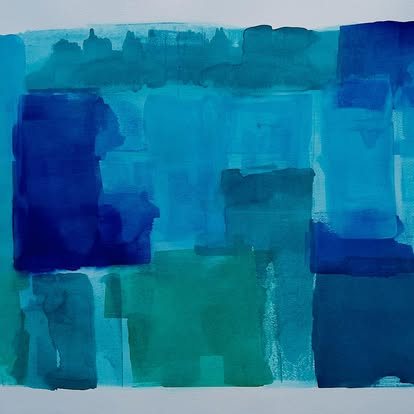 Untitled (Blue Fields), ink and paint on paper
