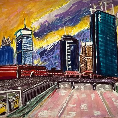 Untitled (Boston Skyline), ink and paint on paper