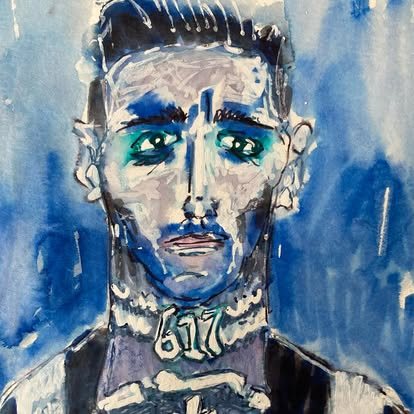 Portrait of Larry, ink and paint on paper