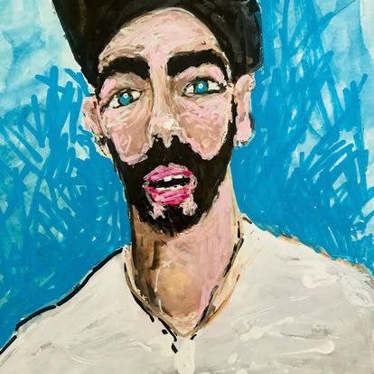 Portrait of Nick, ink and paint on paper